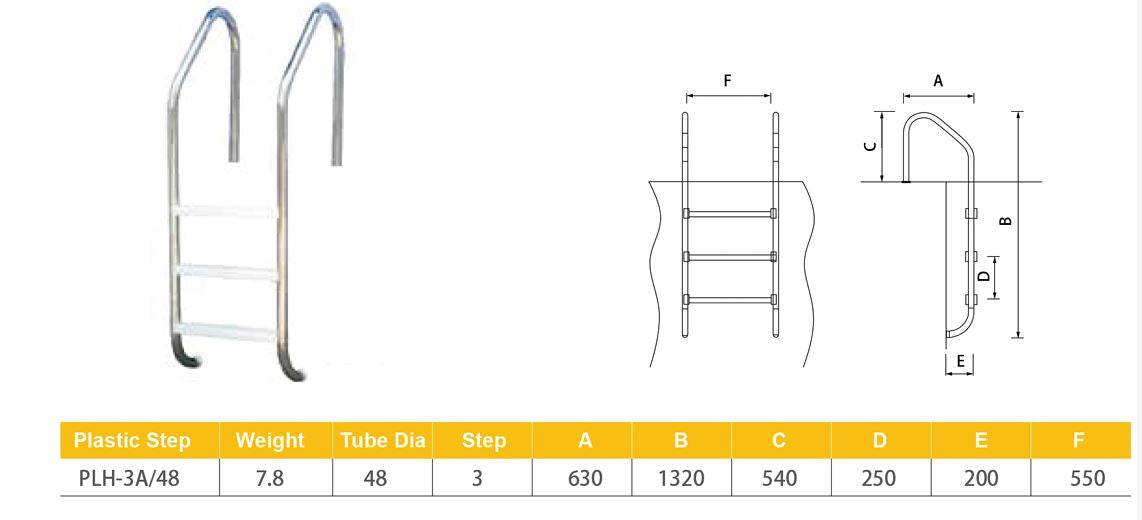 3-Step 304 Stainless Steel Inground Pool Ladder with Plastic Steps
