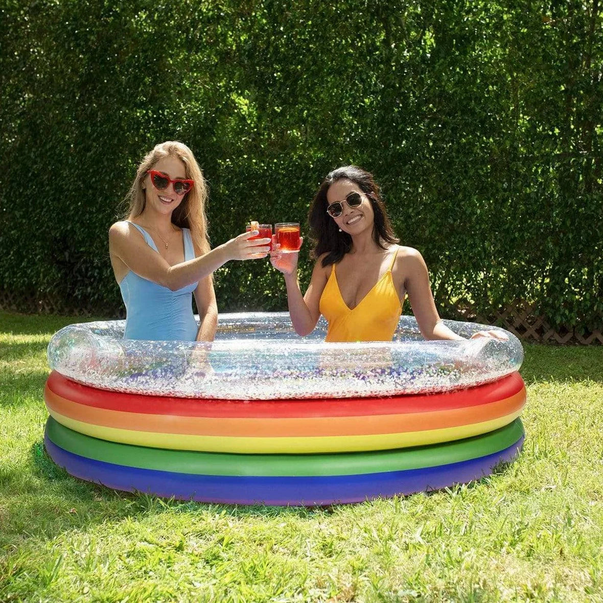 RAINBOW COLLECTION SUNNING POOL - 3-RING INFLATABLE POOL - MULTICOLOR GLITTER