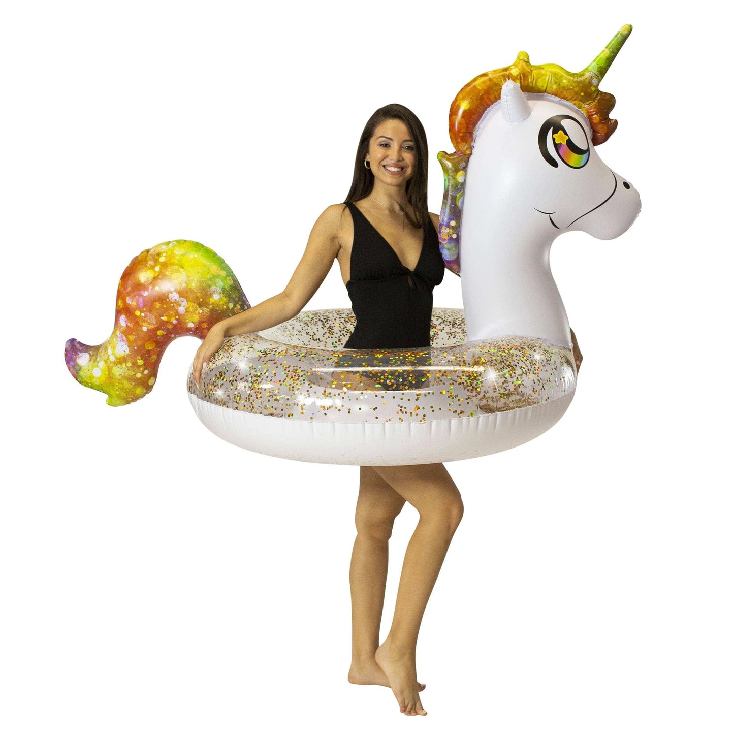 POOLCANDY JUMBO GLITTER RAINBOW UNICORN 48" POOL TUBE