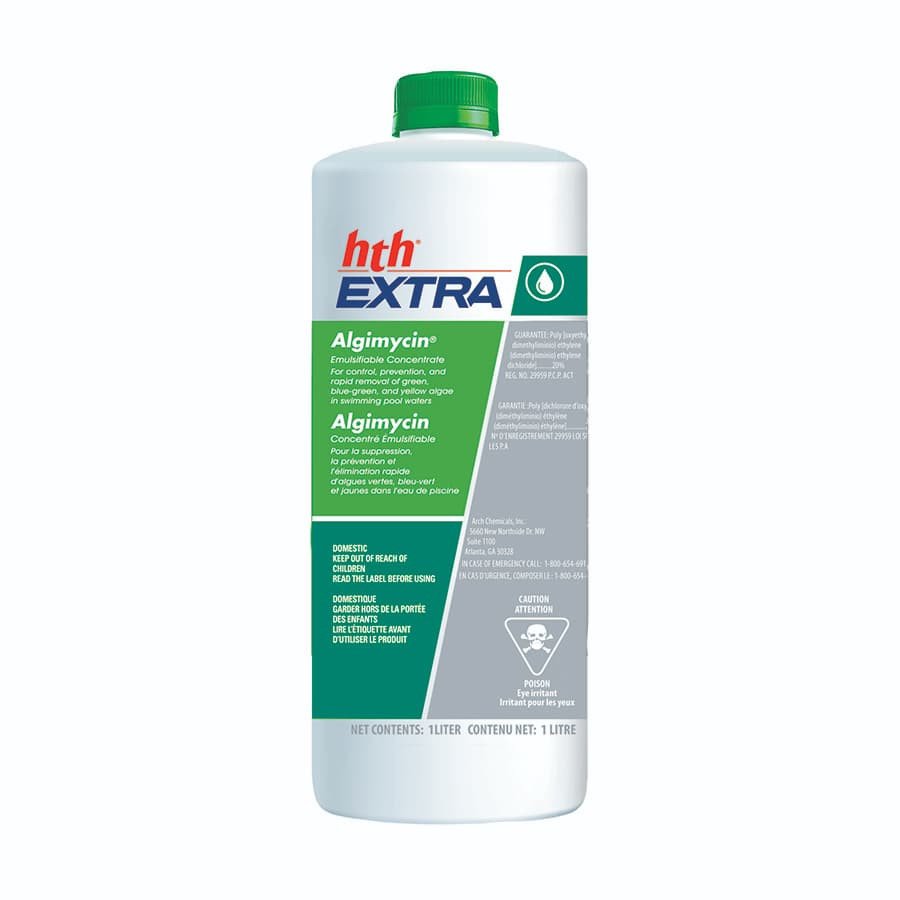Algaecide HTH Extra Algimycin 1L (72148C) | 60% Non-Metallic Polyquat Pool Algaecide for Green, Black & Mustard Algae