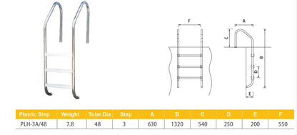 3-Step 304 Stainless Steel Inground Pool Ladder with Plastic Steps