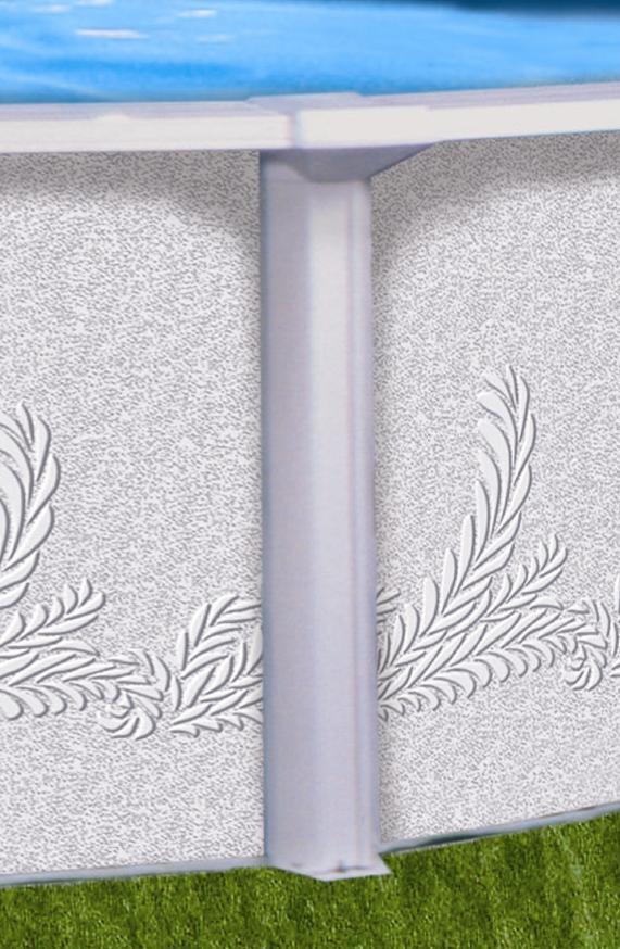 Replacement pool wall panel for above ground pools, featuring a gray leaf pattern on a white background.