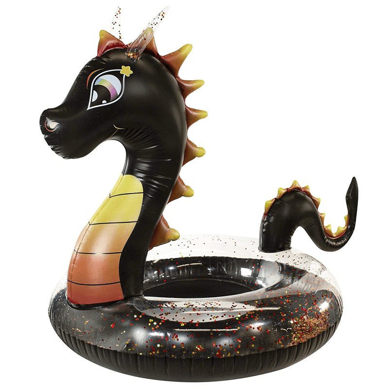 GLITTER DRAGON - TUBE GÉANT À PAILLETTES NOIR DE 48" AVEC FLOTTEUR À BOISSON ASSORTI