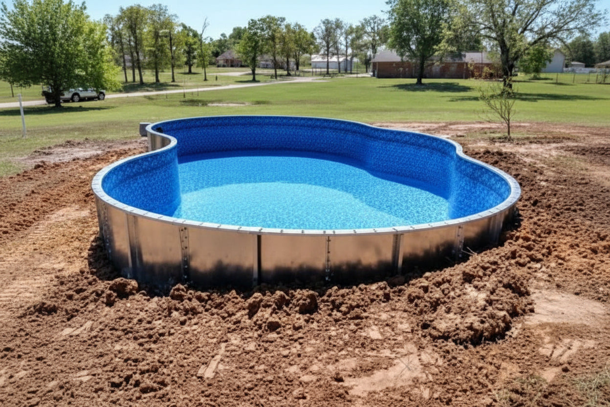 Piscine semi-enterrée en forme de rein de 12 x 22 pi - Ensemble complet